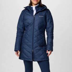 Columbia Heavenly Water Resistant Puffer Long Jacket Coat S Navy Blue